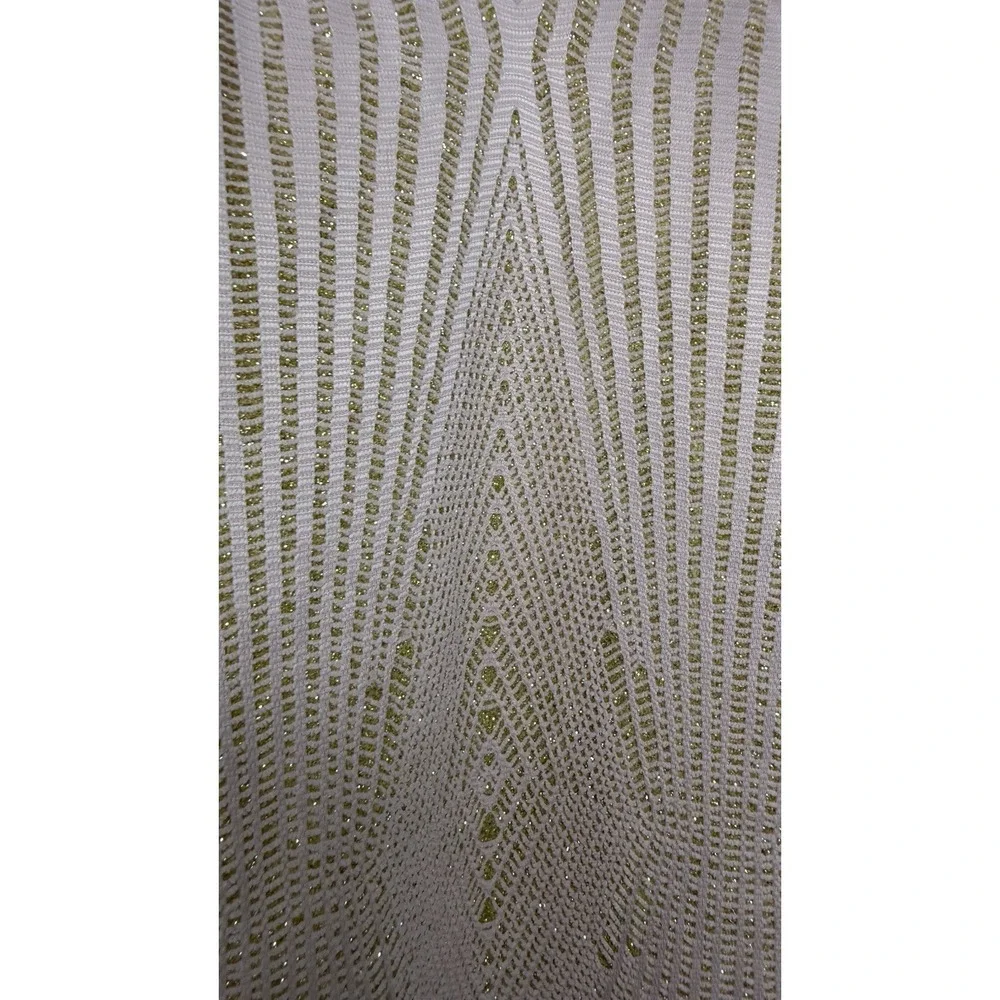 NWT Haute Monde Geometric Nude Gold Metallic Bodycon Dress Size L Art Deco Style